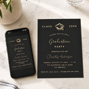 Graduation party black gold 2026 minimalist invitation