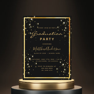 Graduation party black gold bubble 2025 invitation postcard