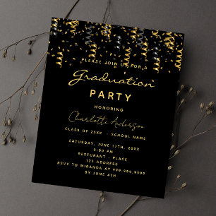 Graduation party black gold budget invitation flyer