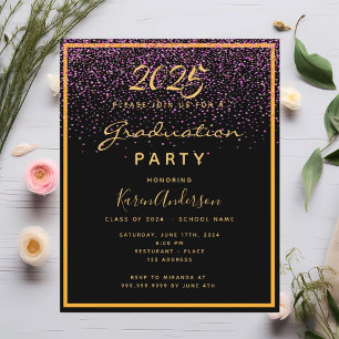 Graduation party black gold budget invitation flyer