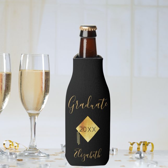 Graduation party black gold cap bottle cooler (Creator Uploaded)