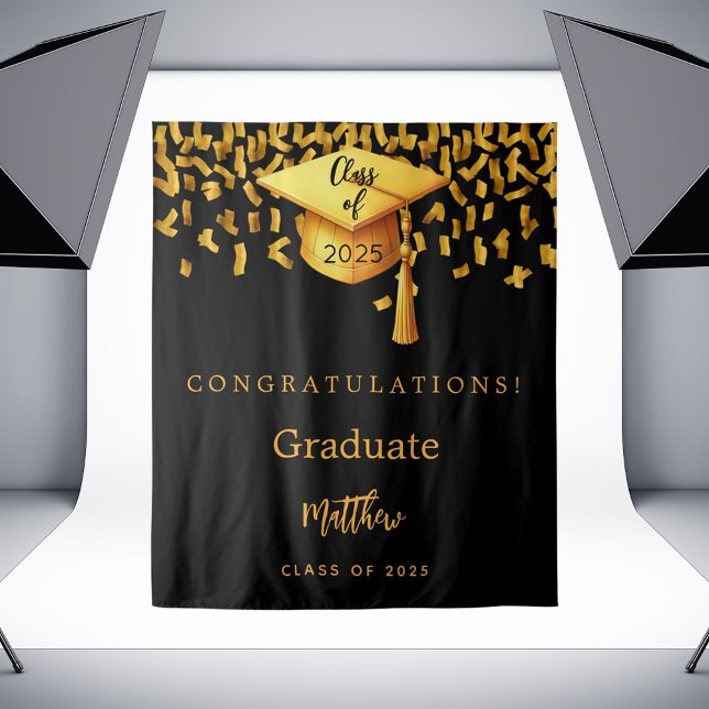 Graduation party black gold cap graduate 2025 tapestry (Creator Uploaded)