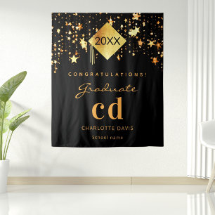 Graduation party black gold graduate name 2025 tapestry