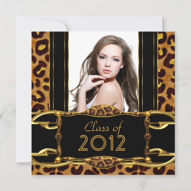 Graduation Party Black Gold Leopard Girl Invitation (Front)
