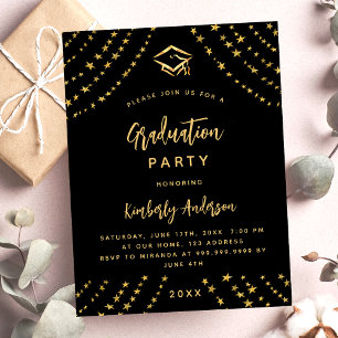Graduation party black gold star budget invitation flyer