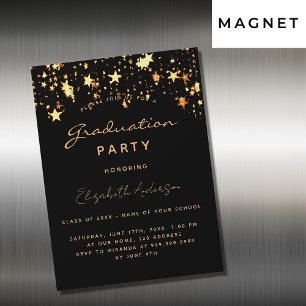 Graduation party black gold stars luxury magnetic invitation