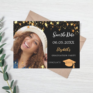 Graduation party black gold stars photo arch 2025 save the date