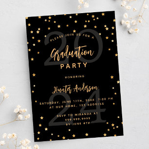 Graduation party black gold stars year invitation