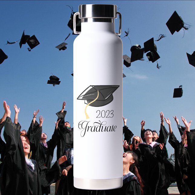 Graduation Party Black Graduation Cap Custom Water Bottle (Creator Uploaded)