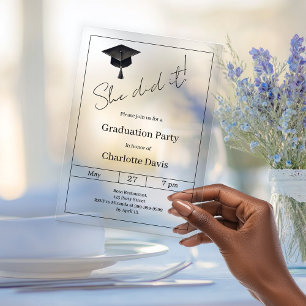 Graduation party black luxury  She did it clear Acrylic Invitations