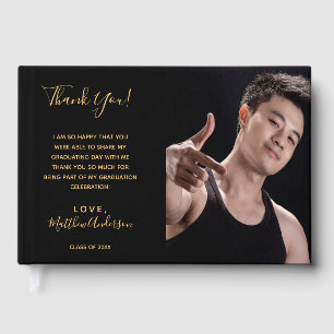 Graduation party black photo thank you guest book