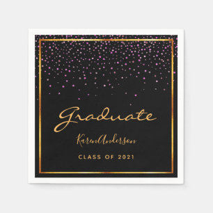 Graduation party black purple gold napkin