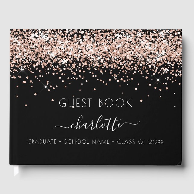Graduation party black rose gold 2025 guest book (Front)