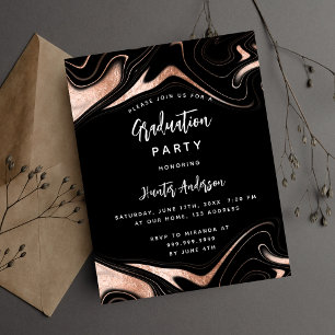 Graduation party black rose gold invitation