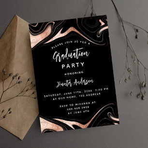 Graduation party black rose gold modern luxury invitation
