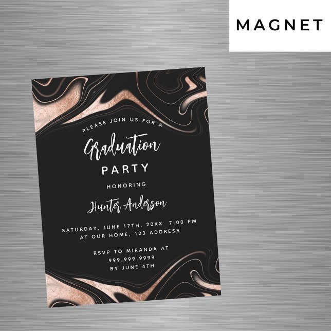 Graduation party black rose gold modern luxury magnetic invitation (Creator Uploaded)