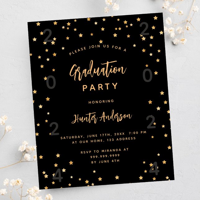 Graduation party black star year budget invitation flyer (Creator Uploaded)