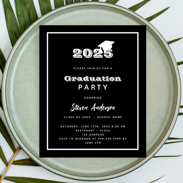 Graduation Party black white 2025 invitation (Creator Uploaded)