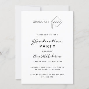 Graduation party black white cap topper 2025 invitation