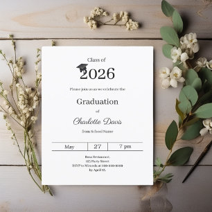 Graduation party black white class 2026 invitation