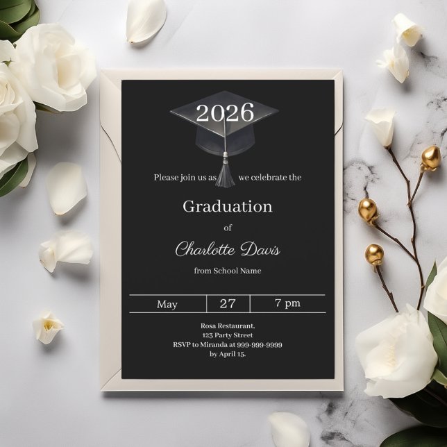Graduation party black white class of 2026 invitation (Creator Uploaded)