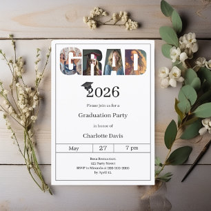 Graduation party black white grad photo invitation