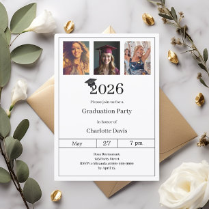 Graduation party black white photo invitation