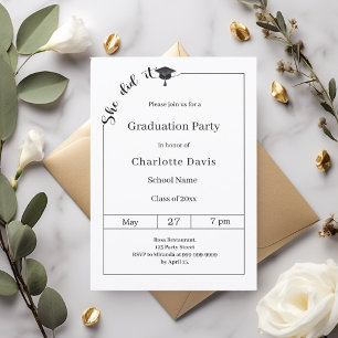 Graduation party black white She did it Invitation