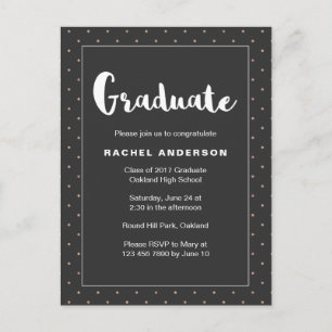 Graduation Party Black with Faux Gold Dots Invitation Postcard