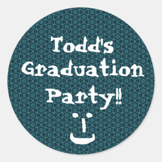 Graduation Party Blue and Teal Pattern Custom Classic Round Sticker