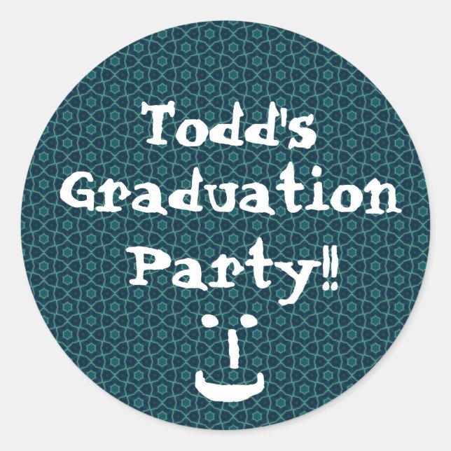 Graduation Party Blue and Teal Pattern Custom Classic Round Sticker (Front)