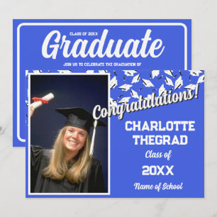 Graduation Party Blue and White Personalized Photo Invitation
