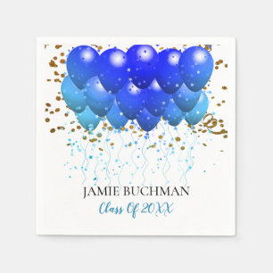Graduation Party Blue Balloons Gold Confetti Napkin