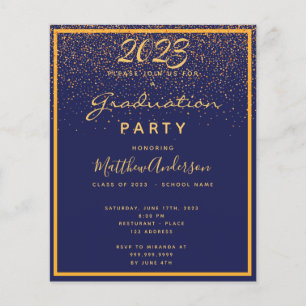 Graduation party blue gold 2023 budget invitation flyer