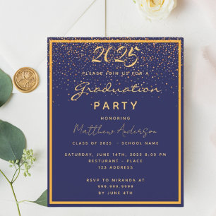 Graduation party blue gold 2025 budget invitation