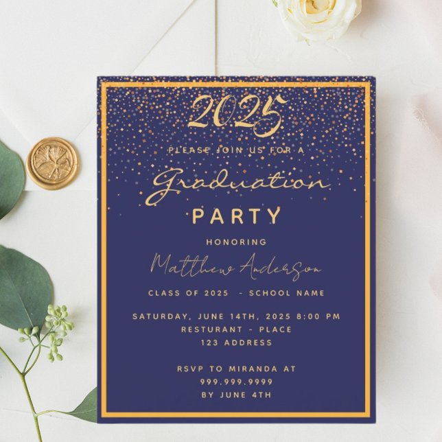 Graduation party blue gold 2025 budget invitation (Creator Uploaded)