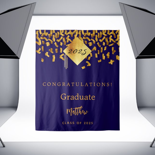 Graduation party blue gold confetti graduate 2025 tapestry (Creator Uploaded)