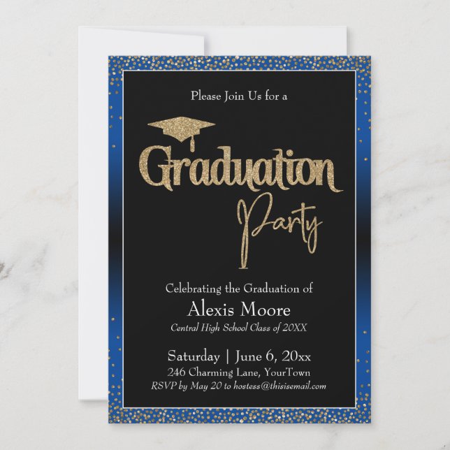Graduation Party Blue Ombre Confetti Invitation (Front)