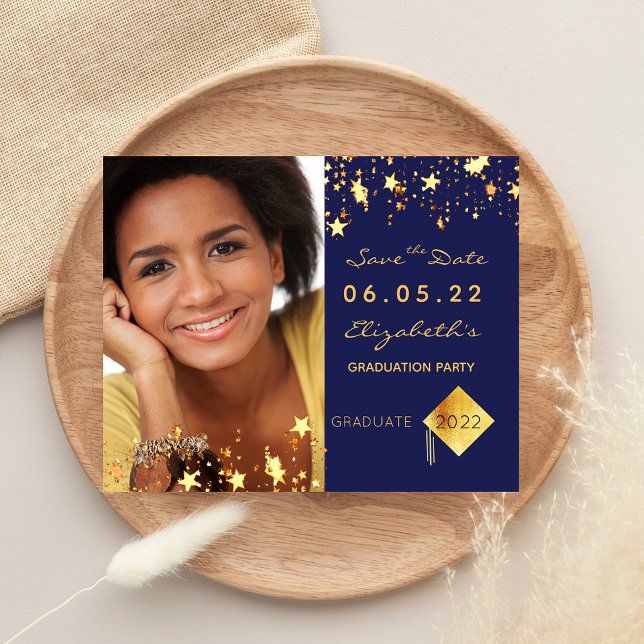 Graduation party blue save the date card (Creator Uploaded)