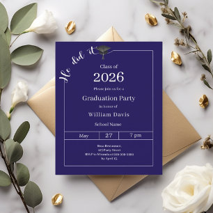 Graduation party blue white He did it invitation
