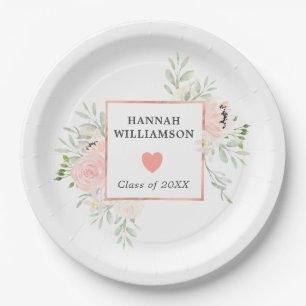 Graduation Party Blush Pink Rose Floral Paper Plate