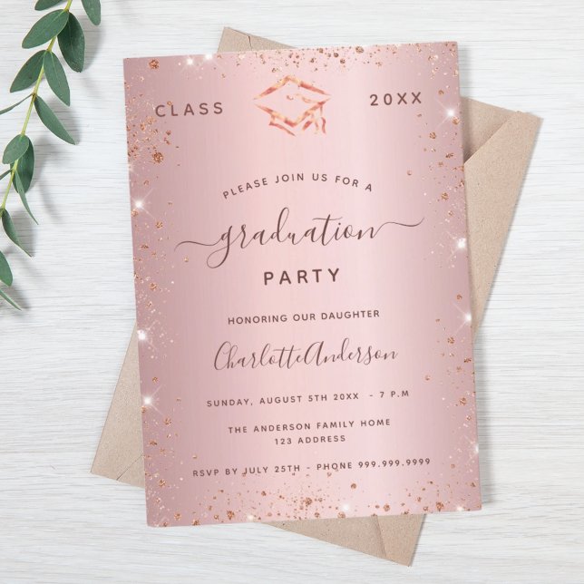 Graduation party blush pink rose gold 2024 invitation (Creator Uploaded)