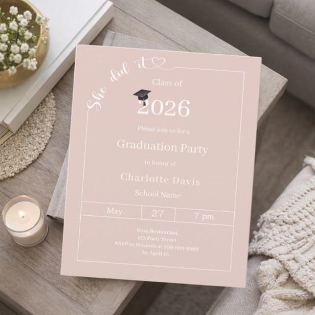 Graduation party blush pink She did it invitation (Creator Uploaded)