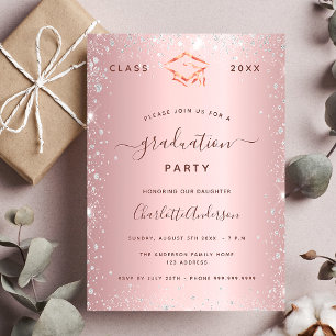 Graduation party blush pink silver 2022 invitation