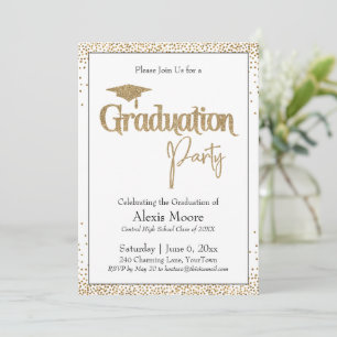Graduation Party Bordered Gold Confetti Invitation