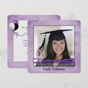 Graduation Party Bow on Purple Photo Frame Invitation