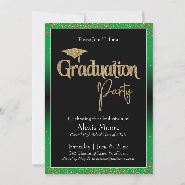 Graduation Party Bright Green Ombre Confetti Invitation (Front)