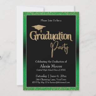Graduation Party Bright Green Ombre Confetti Invitation