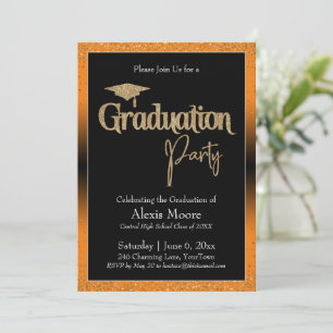 Graduation Party Bright Orange Ombre Confetti Invitation