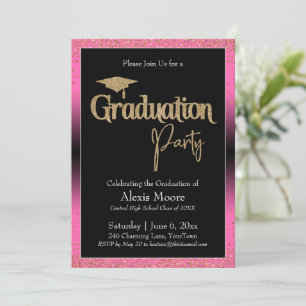 Graduation Party Bright Pink Ombre Confetti Invitation